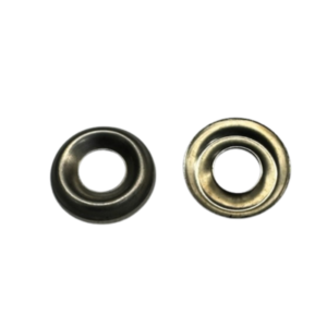Two Finish Washers - #10 are displayed on a white background. One has a darker metal finish, while the other is lighter. Both are circular in shape with centered holes.