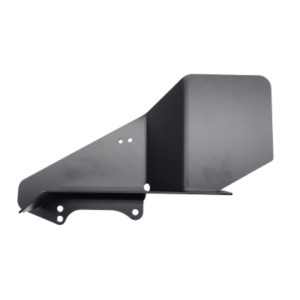 The Clone - Tall Aluminum Chain Guard features a sleek black finish with multiple drilled holes and an angular design, set against a white background.